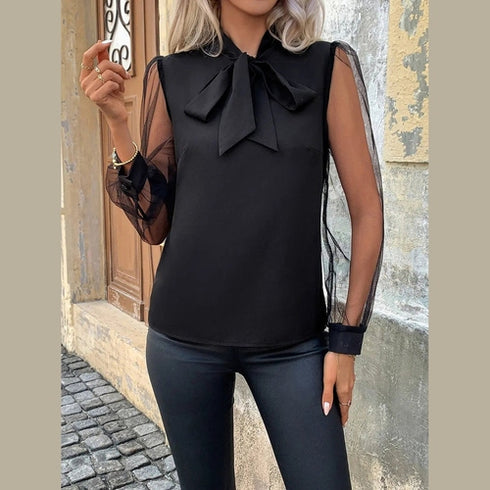 'Leonora' Black Onyx Long Sleeve Blouse - Celes Fashion